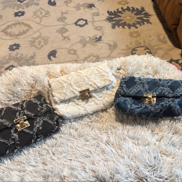 Handbags - Elegant Quilted Clutch Set - Black, Cream, and Blue